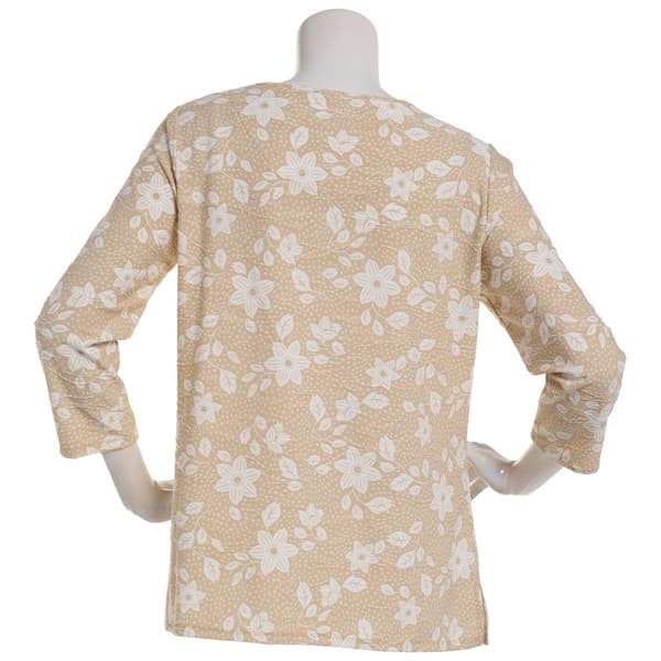 Womens Emily Daniels 3/4 Sleeve Floral Jacquard Tee-Tan/White