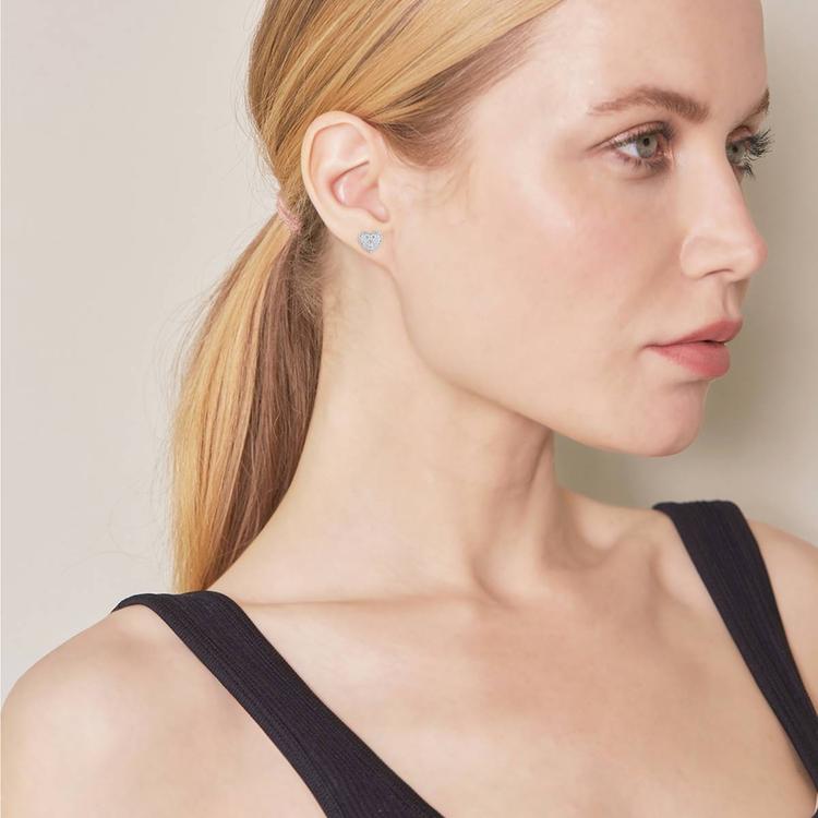 Nova Star® Sterling Silver Lab Grown Diamond Heart Stud Earrings