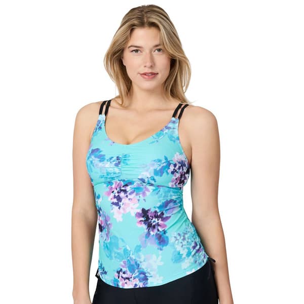Womens Free Country Dreamscape Sunlit Floral Shirred V Neck Tank - image 