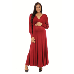 Womens 24/7 Comfort Apparel Long Sleeve V-Neck Maternity Maxi