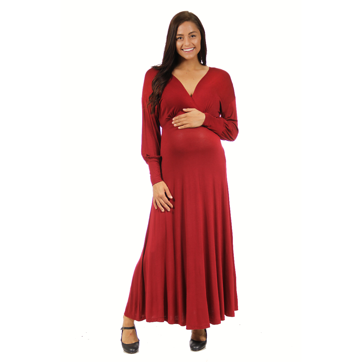 Womens 24/7 Comfort Apparel Long Sleeve V-Neck Maternity Maxi