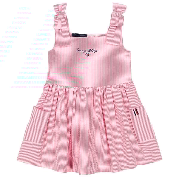 Girls &#40;4-6x&#41; Tommy Hilfiger Seersucker Bow Strap Pocket Dress