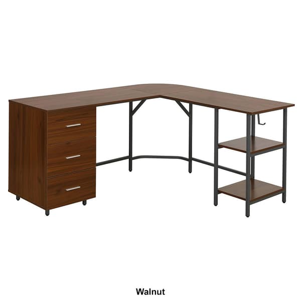 Techni Mobili L-Shape Home Office Two-Tone Desk w/ Storage