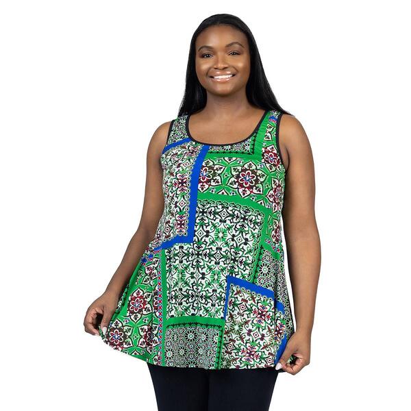 Plus Size 24/7 Comfort Apparel Geometric Scoop Neck Tank Top - image 