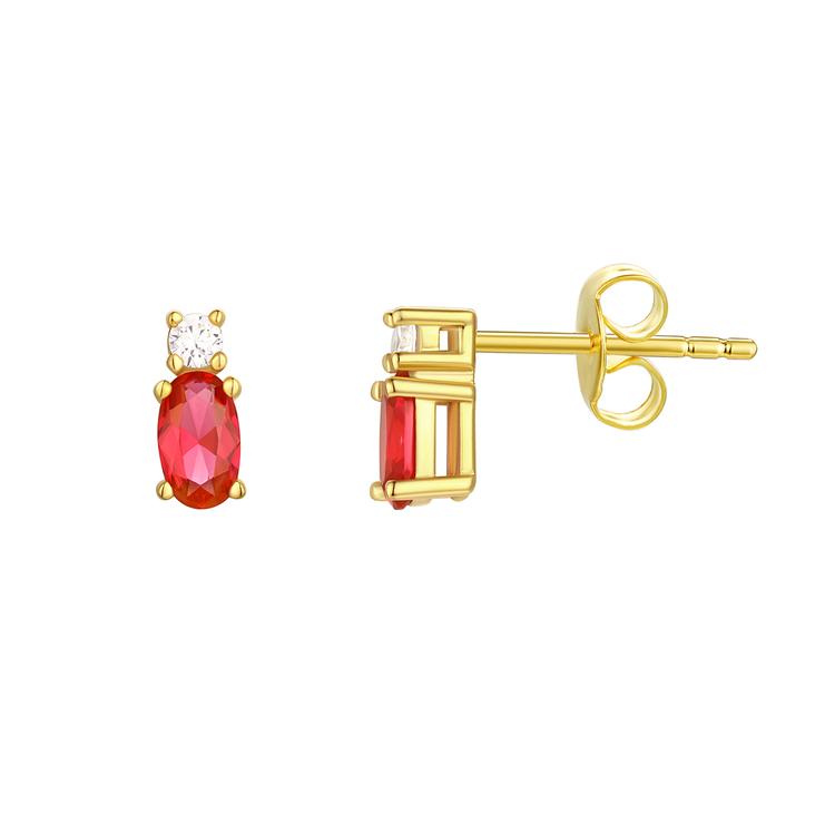 Oval Simulated Ruby July Birthstone Stud Earrings