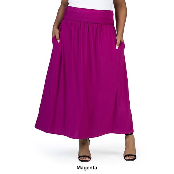 Plus Size 24/7 Comfort Apparel Foldover Waist A-Line Maxi Skirt