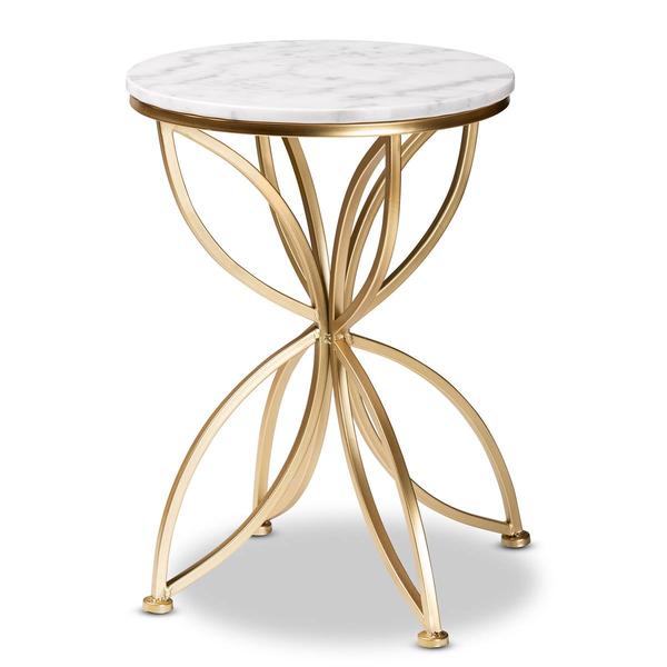 Baxton Studio Jaclyn Gold Metal End Table w/ Marble Tabletop - image 