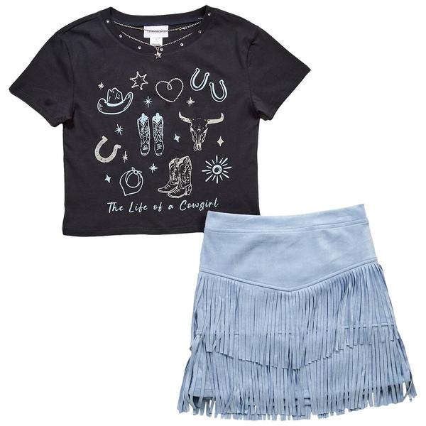 Girls (7-12) Tween Diva Life of a Cowgirl Tee & Fringe Skort Set