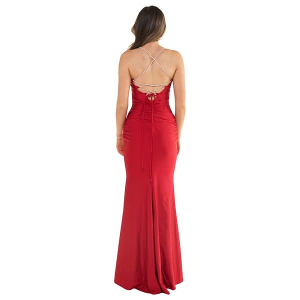 Juniors Crystal Doll Rhinestone X-Back Sheath Dress