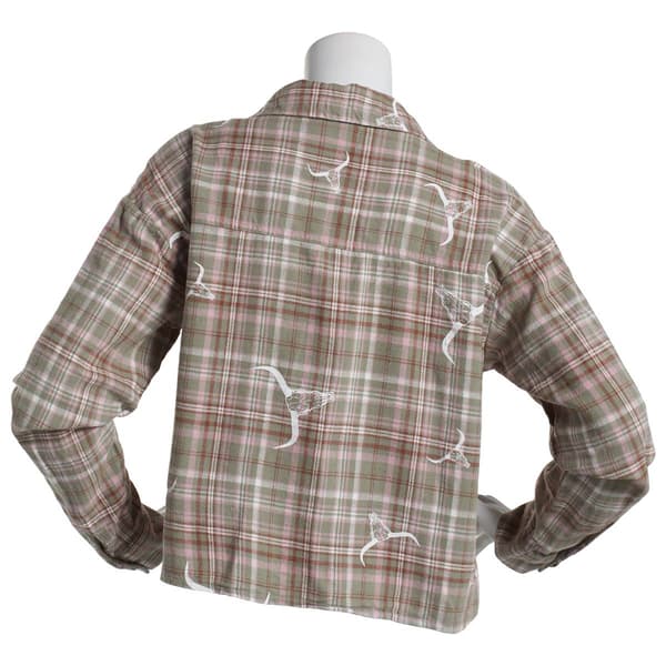 Juniors No Comment Allover Graphic Plaid Casual Button Down