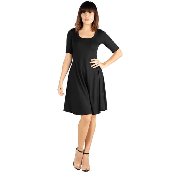 Womens 24/7 Comfort Apparel Elbow Sleeve A-Line Knee Length Dress