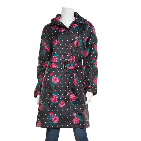 Womens Capelli New York Mid Floral Dot Rain Slicker