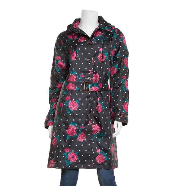 Womens Capelli New York Mid Floral Dot Rain Slicker - image 