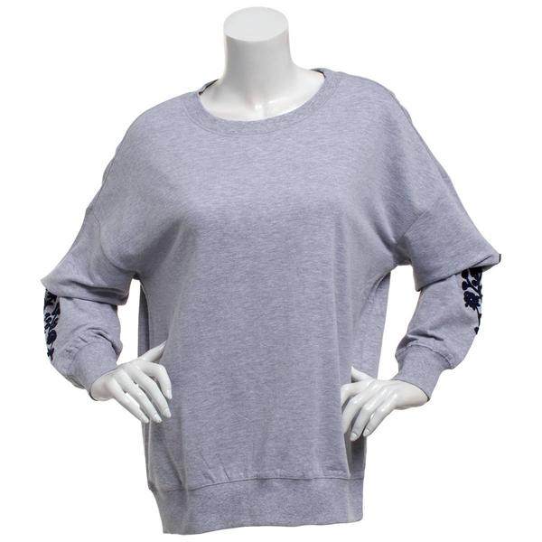 Womens Erika Autumn French Terry Embroidery Sleeve Sweater - image 