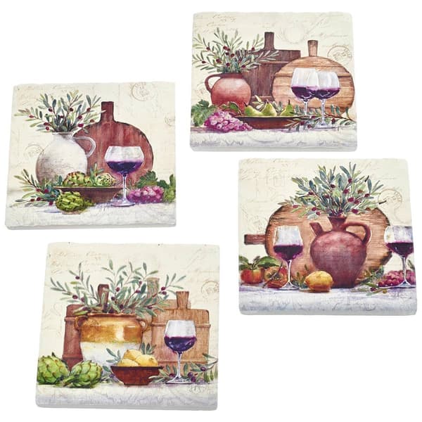 4pk. Rustic Wine Square Coaster Set - image 