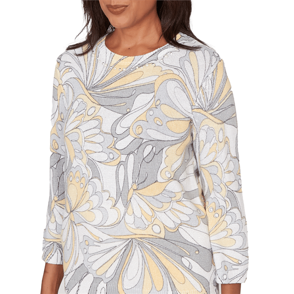 Womens Alfred Dunner Al Fresco Abstract Butterfly Rib Sweater
