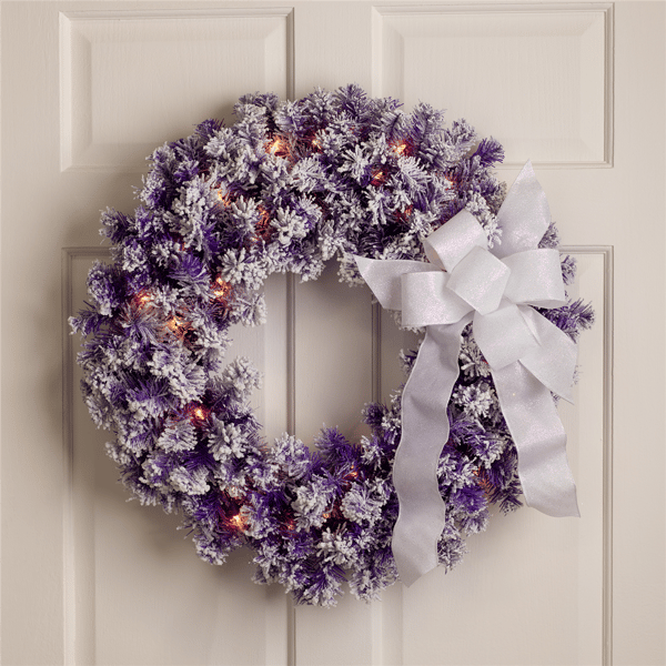 Northlight 24in. Pre-Lit Flocked Purple Pine Christmas Wreath