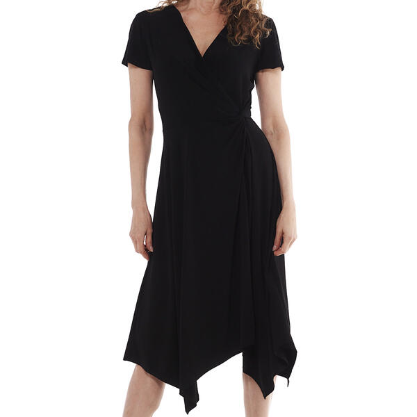 Womens Perceptions Short Sleeve Side Knot Solid Wrap Dress