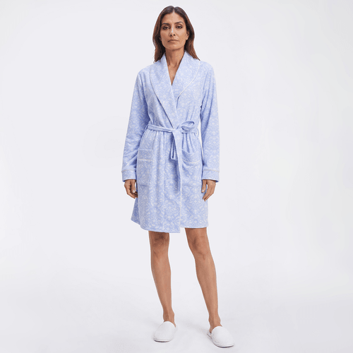 Womens Laura Ashley(R) Long Sleeve Rose Bud Shawl Collar Robe - image 