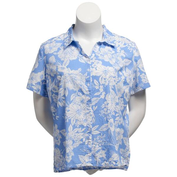Plus Size Erika Hayden Tonal Floral Campshirt - image 