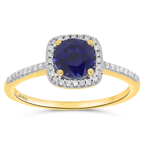 Gemstone Classics(tm) Created Sapphire & Lab Grown Diamond Ring - image 