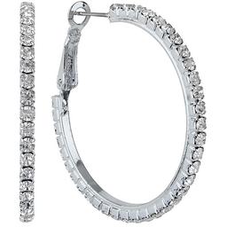 Pave Crystal Clutchless Hoop Earrings