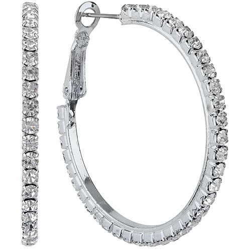 Pave Crystal Clutchless Hoop Earrings - image 