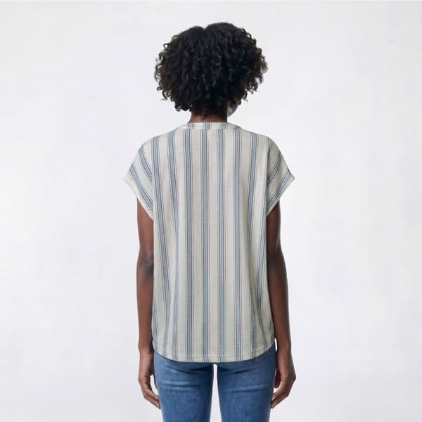 Womens Como Blu Dolman Sleeve Split Neck Henley Stripe Blouse