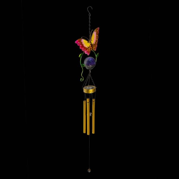 Alpine Solar Orange Butterfly Wind Chime w/ LED Lights