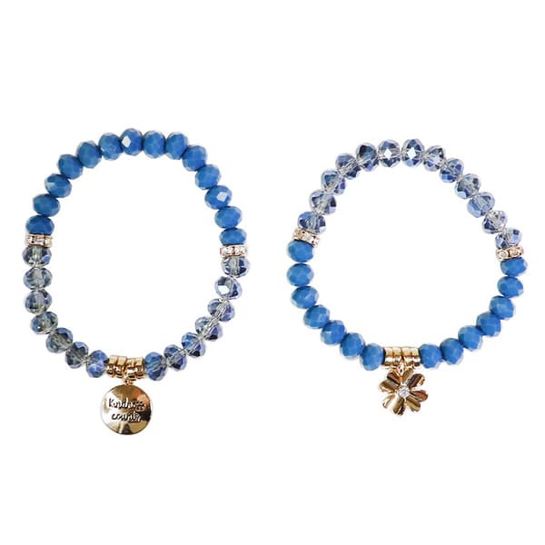 Beautiful Blessings 2pc. Stretch Beaded Flower Charm Bracelets - image 