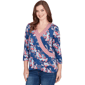 Womens Ruby Rd. Indigo Go Ikat Floral Surplice Neck Blouse - image 3