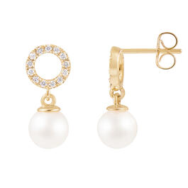 Splendid Pearls 14kt. Gold Diamond Dangling Pearl Earrings