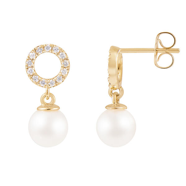 Splendid Pearls 14kt. Gold Diamond Dangling Pearl Earrings - image 