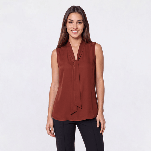Petite Kasper Sleeveless Self Tie Front Solid Blouse - image 