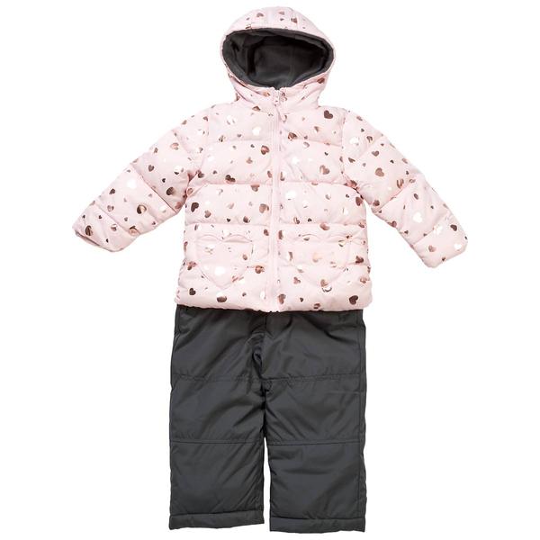 Toddler Girl Pink Platinum(R) Foil Heart Snowsuit - image 