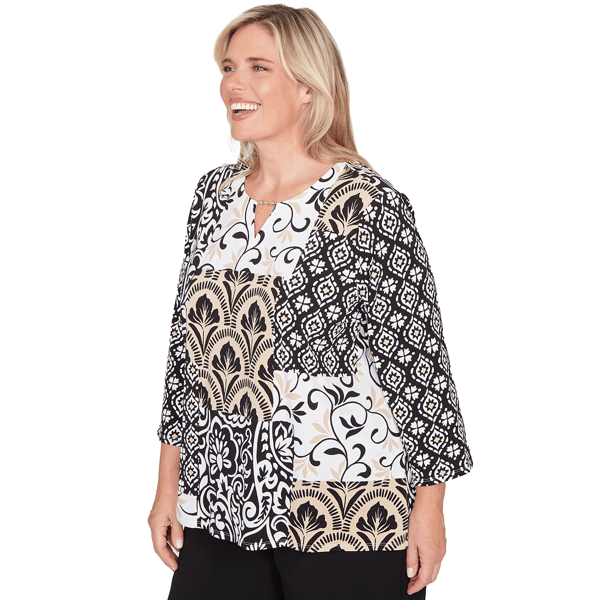 Plus Size Alfred Dunner Classics 3/4 Sleeve Geometric Blouse