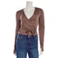Juniors No Comment Fleece Lined Surplice Neck Tie Front Top - image 1