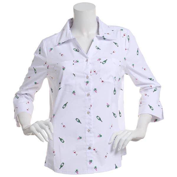 Womens Emily Daniels 3/4 Sleeve Knit To Fit Wine Button Down