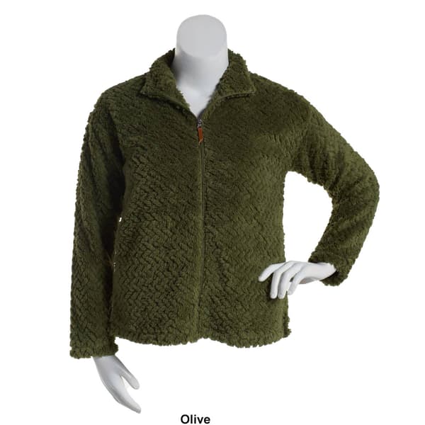 Womens Jason Maxwell Zip Mock Neck Basket Weave Fleece Jacket