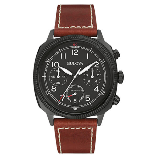 Mens Bulova Military Brown Leather Watch - 98B245 - image 