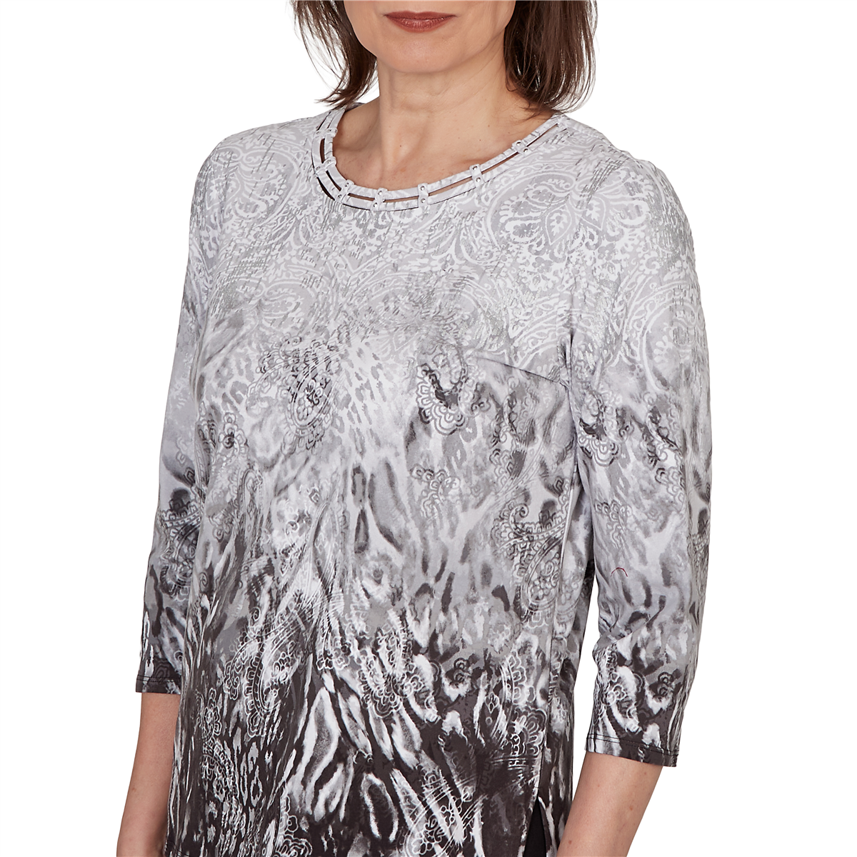 Petite Alfred Dunner Classics 3/4 Sleeve Ombre Abstract Blouse
