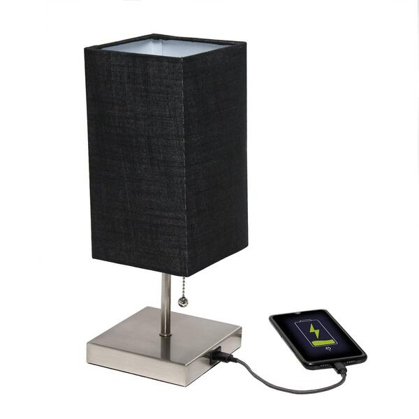Simple Designs Petite Stick Lamp with USB Charging Port & Shade
