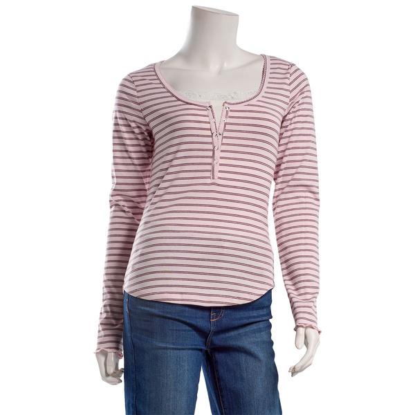 Juniors Pink Rose Lace Scoop Neck Snap Button Top -Pink - image 