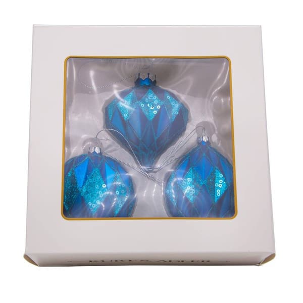 Kurt Adler Glittered Sequin Blue 3pc. Ornament Set