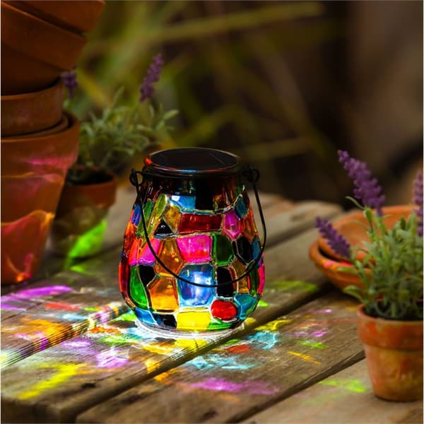 Evergreen Solar Glass Rainbow Mosaic Lantern