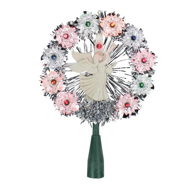 Northlight Seasonal Silver Tinsel Wreath with Angel Tree Topper - image 