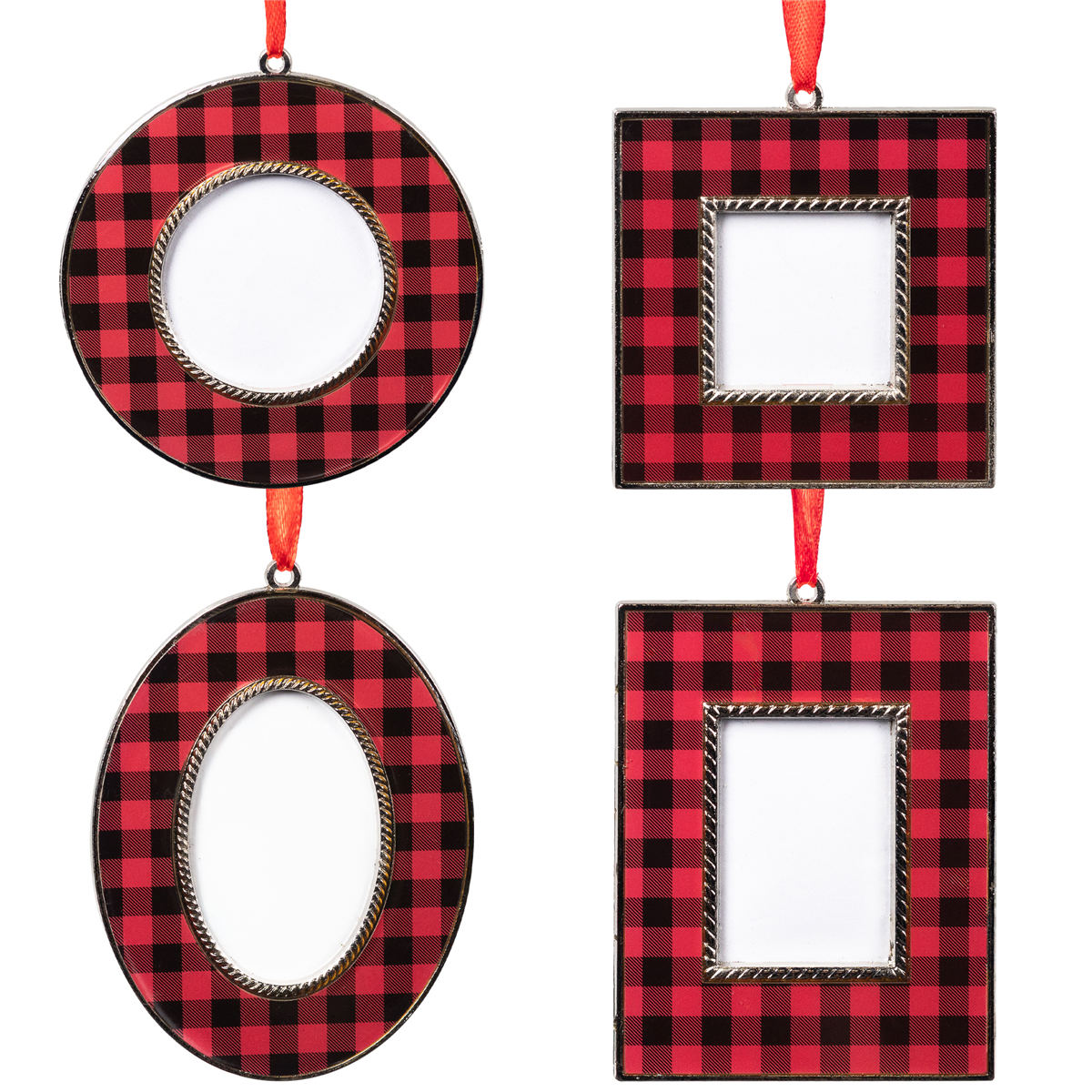 Northlight 4ct. Buffalo Plaid Photo Frame Christmas Ornaments