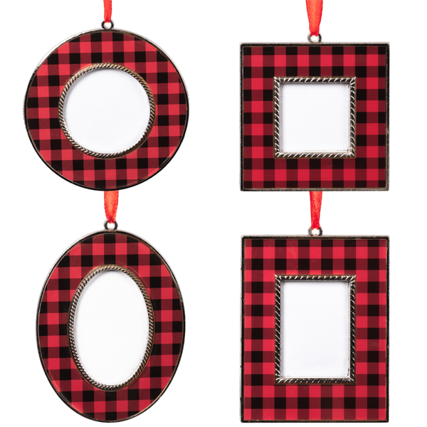 Northlight 4ct. Buffalo Plaid Photo Frame Christmas Ornaments