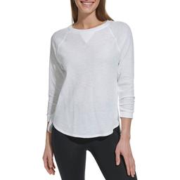 Womens DKNY Sport Mini Stub Waffle 3/4 Sleeve Tee w/V Inset