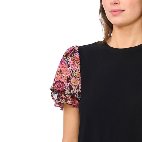 Womens Cece Short Layered Floral Sleeve Blouse